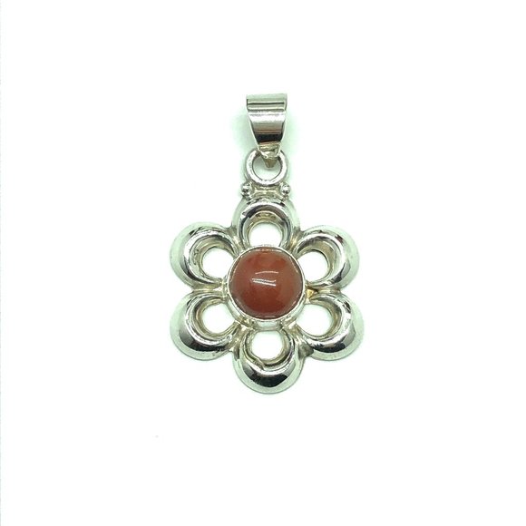 Sterling Silver Pendant - Flower Design w/ Carnelian Stone - Chakra Jewelry - Picture 3 of 5